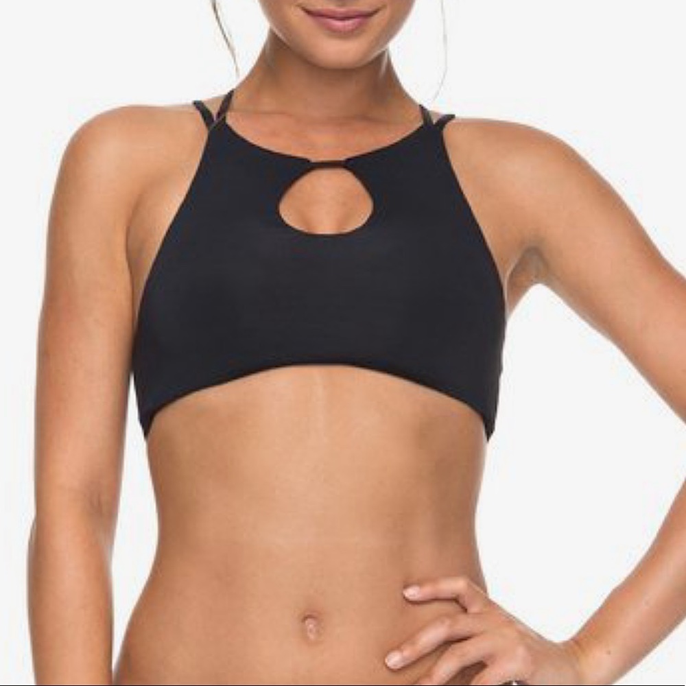 Roxy Love Crop Bikini Top black, size L great worn condition